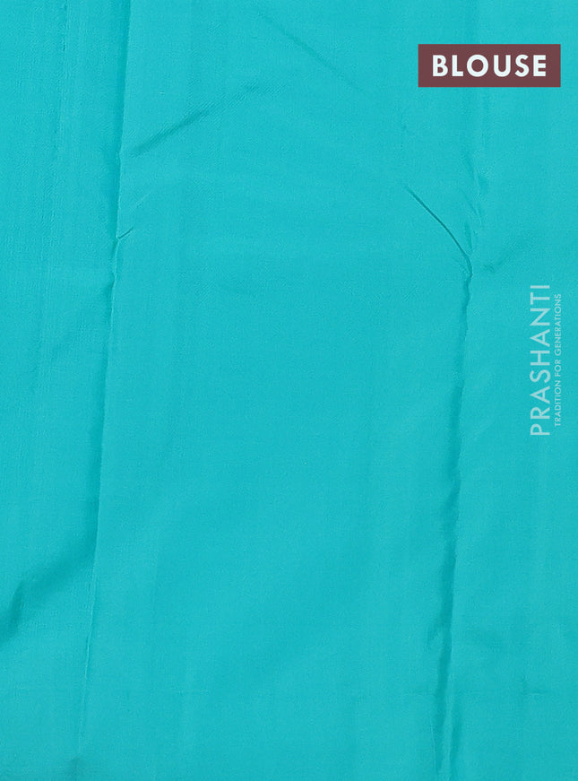 Pure kanchipuram silk saree blue and teal blue with allover zari checked pattern in borderless style