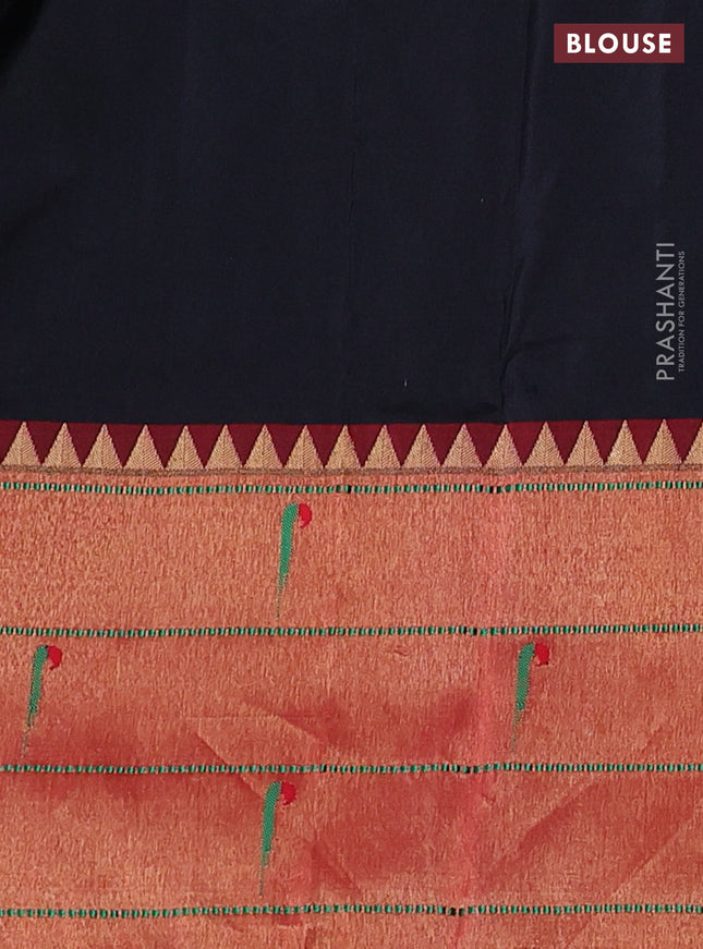 Pure paithani silk saree black and red with allover zari woven buttas and zari woven muniya butta border
