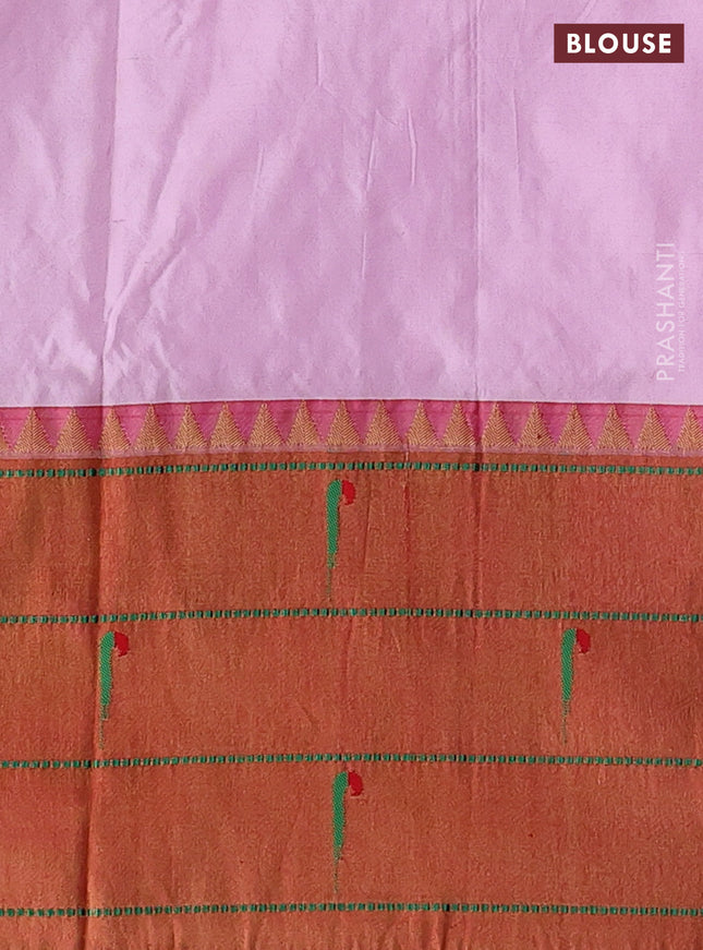 Pure paithani silk saree light pink and red with allover zari woven buttas and zari woven muniya butta border