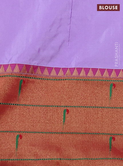 Pure paithani silk saree mild lavender and red with allover zari woven buttas and zari woven muniya butta border