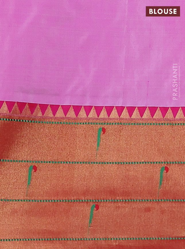 Pure paithani silk saree light pink and red with allover zari woven buttas and zari woven muniya butta border