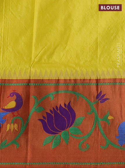 Pure paithani silk saree yellow and red with allover zari woven buttas and paithani weaving pallu