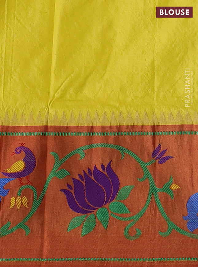 Pure paithani silk saree yellow and red with allover zari woven buttas and paithani weaving pallu