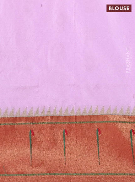 Pure paithani silk saree light pink and red with allover zari woven buttas and zari woven muniya butta border