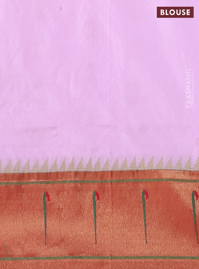 Pure paithani silk saree light pink and red with allover zari woven buttas and zari woven muniya butta border