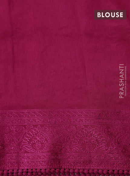 Dola silk saree dark pink with allover floral embroidery work and chikankari work border