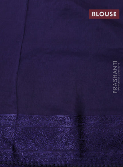 Dola silk saree dark blue with allover floral embroidery work and chikankari work border