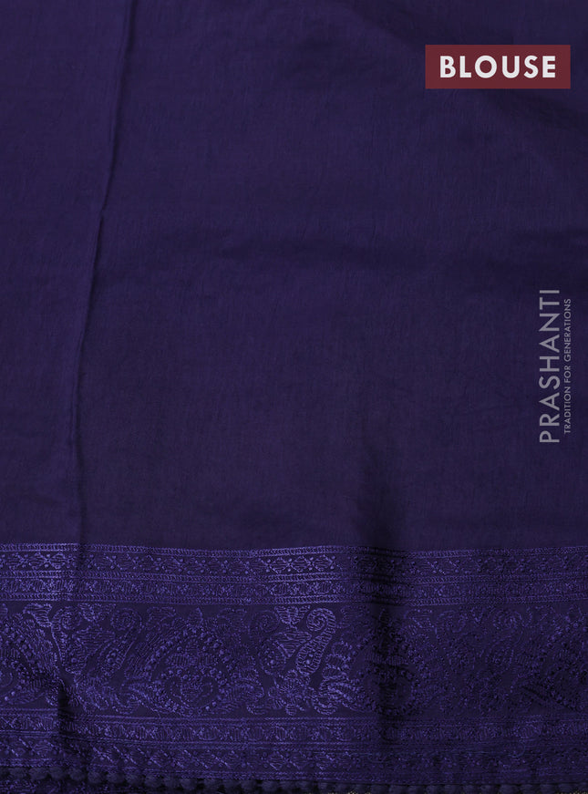 Dola silk saree dark blue with allover floral embroidery work and chikankari work border