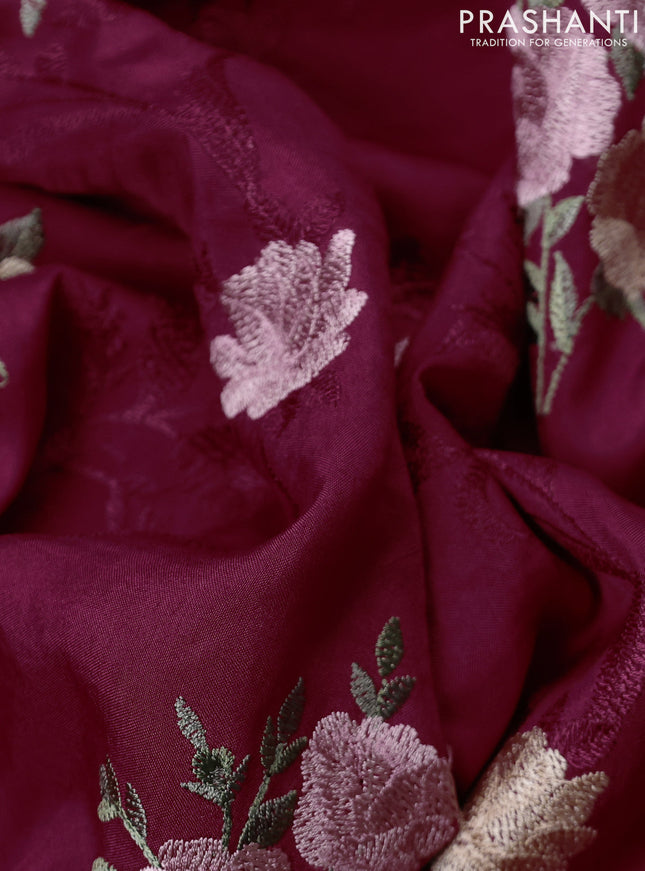 Dola silk saree red with allover floral embroidery work and chikankari work border