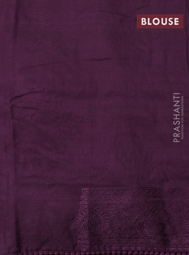 Dola silk saree wine shade with allover floral embroidery work and chikankari work border