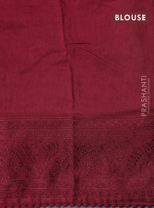 Dola silk saree maroon with allover floral embroidery work and chikankari work border