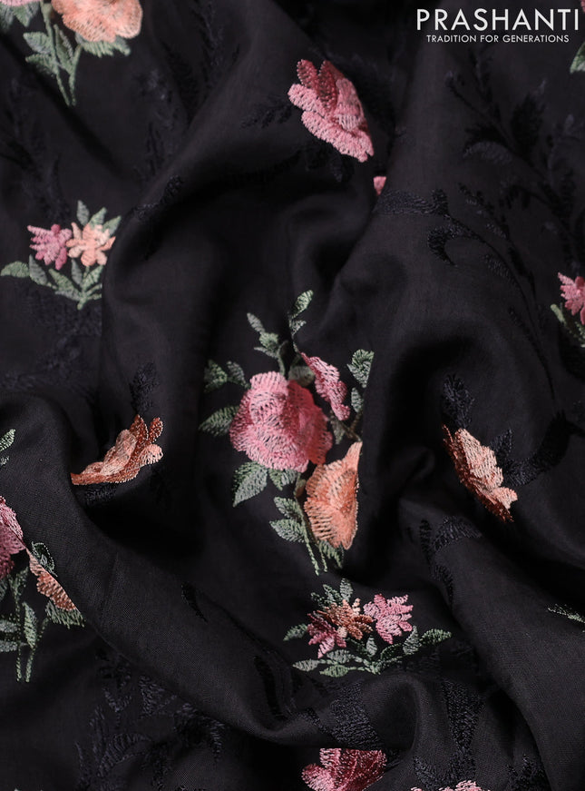 Dola silk saree black with allover floral embroidery work and chikankari work border