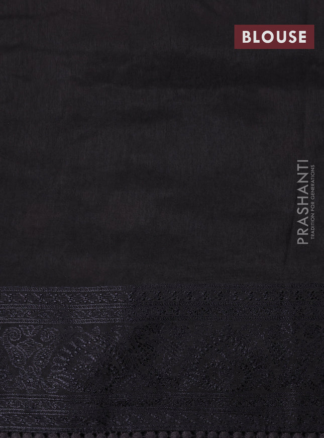 Dola silk saree black with allover floral embroidery work and chikankari work border