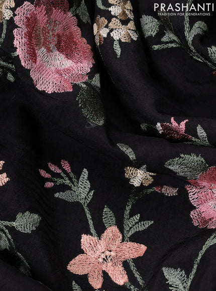 Dola silk saree black with allover floral embroidery work and chikankari work border