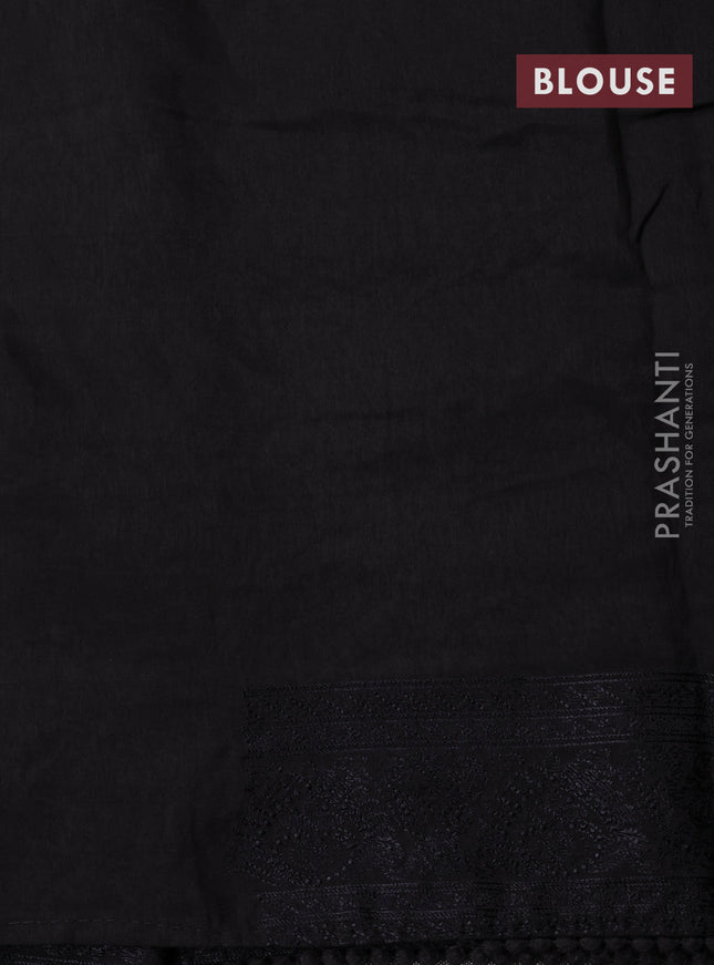 Dola silk saree black with allover floral embroidery work and chikankari work border