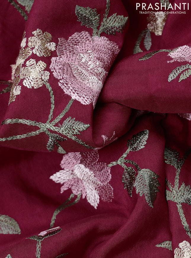 Dola silk saree kumkum red with allover floral embroidery work and chikankari work border