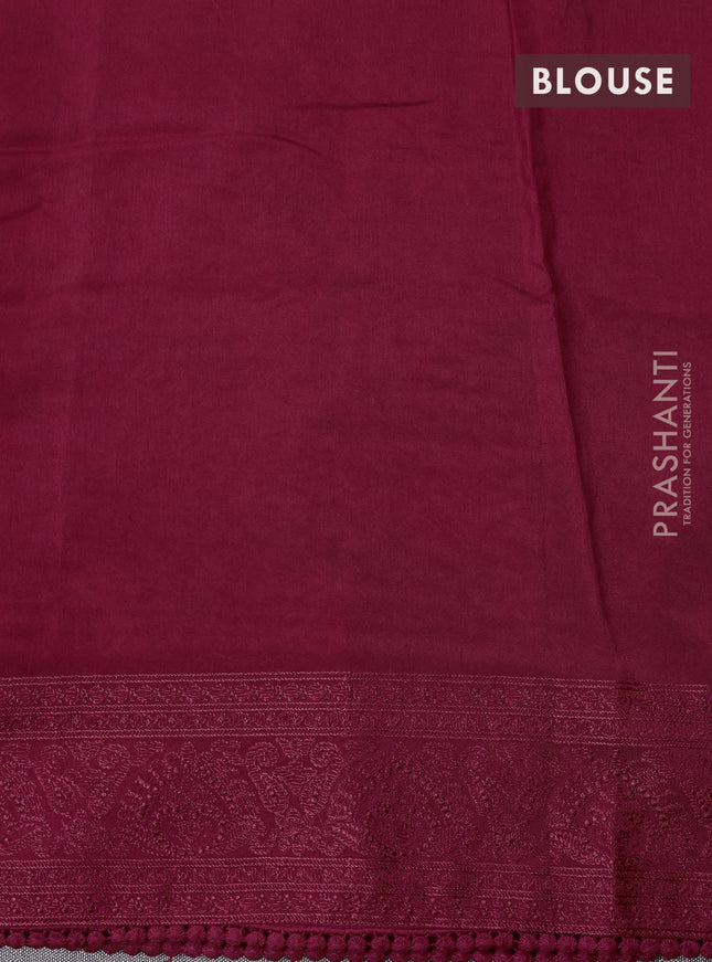 Dola silk saree kumkum red with allover floral embroidery work and chikankari work border