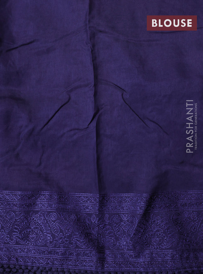 Dola silk saree navy blue with allover floral embroidery work and chikankari work border