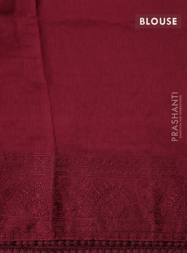 Dola silk saree maroon with allover floral embroidery work and chikankari work border