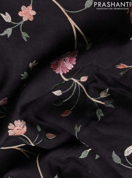 Dola silk saree black with allover floral embroidery work and chikankari work border