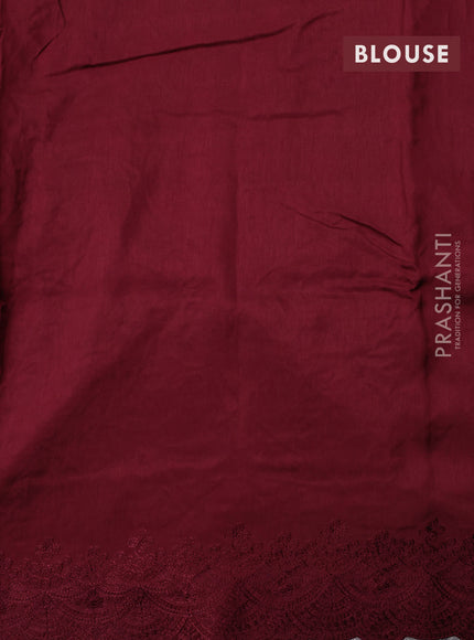 Dola silk saree maroon with allover floral embroidery work and chikankari work border