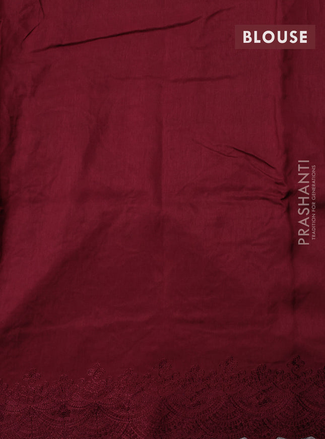 Dola silk saree maroon with allover floral embroidery work and chikankari work border