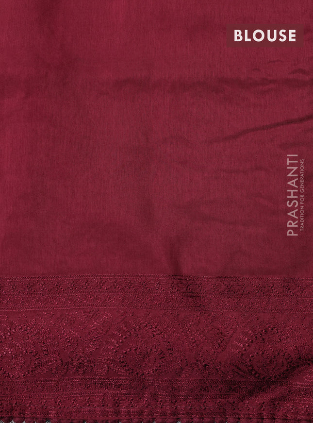 Dola silk saree maroon with allover floral embroidery work and chikankari work border