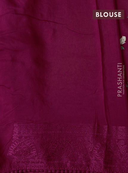 Dola silk saree dark pink with allover floral embroidery work and chikankari work border