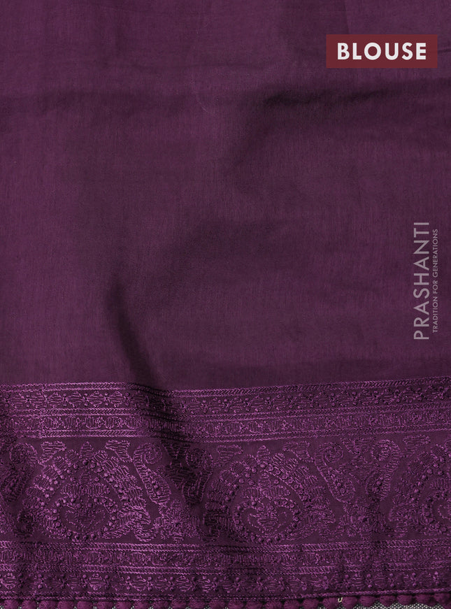 Dola silk saree wine shade with allover floral embroidery work and chikankari work border