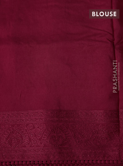Dola silk saree maroon with allover floral embroidery work and chikankari work border