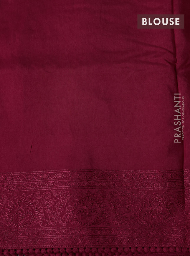 Dola silk saree maroon with allover floral embroidery work and chikankari work border