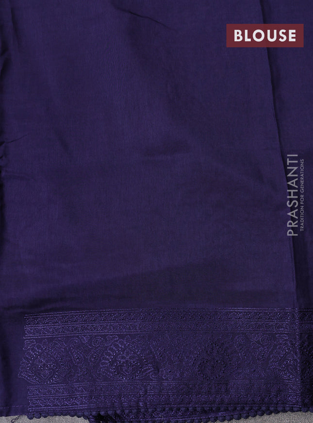Dola silk saree dark blue with allover floral embroidery work and chikankari work border