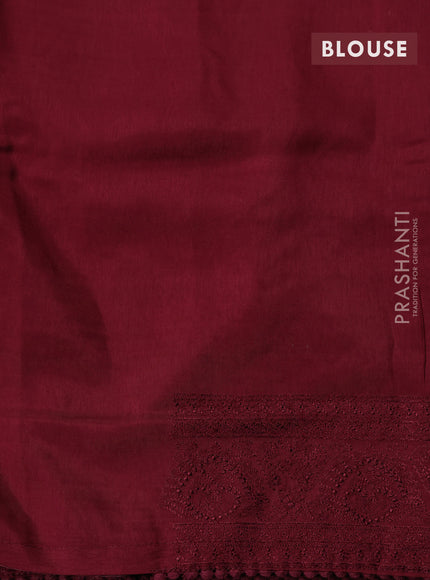 Dola silk saree deep maroon with allover floral embroidery work and chikankari work border