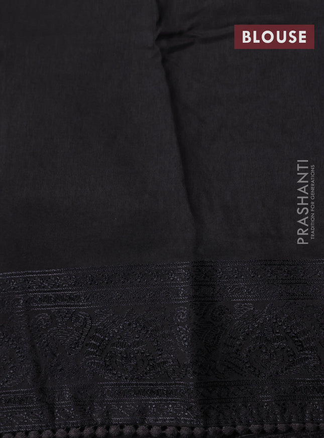 Dola silk saree black with allover floral embroidery work and chikankari work border