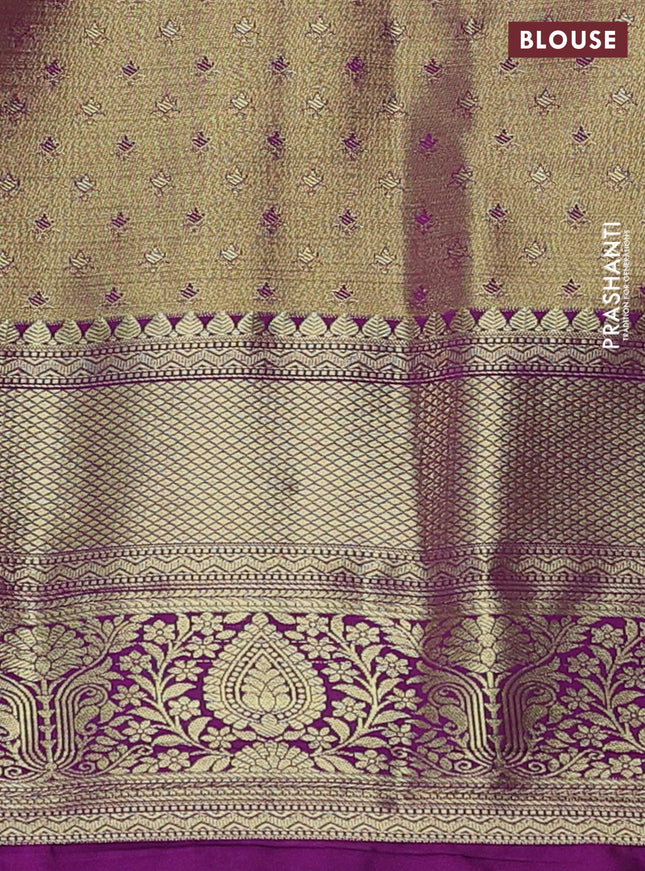 Bangalori tissue silk saree lime yellow and purple with allover silver zari woven brocade weaves and rich zari woven border