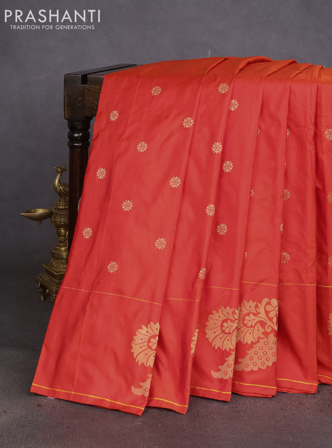 Pure paithani silk saree orange with allover zari woven floral buttas and paithani weaving pallu