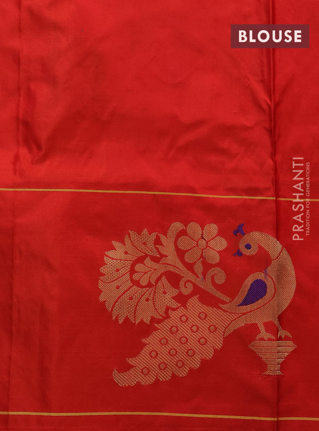 Pure paithani silk saree orange with allover zari woven floral buttas and paithani weaving pallu