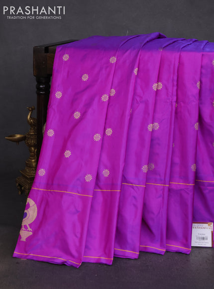 Pure paithani silk saree purple with allover zari woven floral buttas and paithani weaving pallu