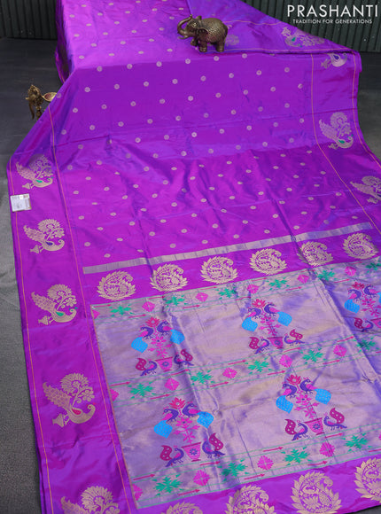 Pure paithani silk saree purple with allover zari woven floral buttas and paithani weaving pallu