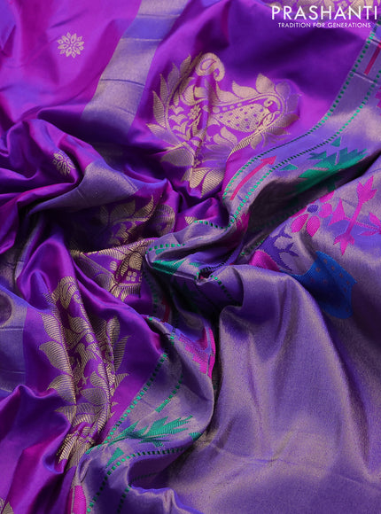Pure paithani silk saree purple with allover zari woven floral buttas and paithani weaving pallu