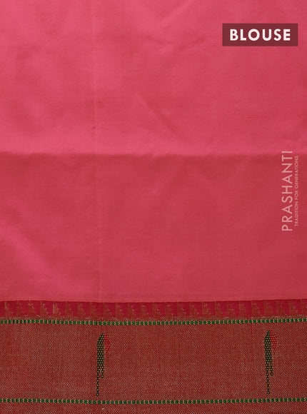 Pure paithani silk saree peach pink shade and red with allover thread & zari woven muniya buttas and paithani weaving pallu