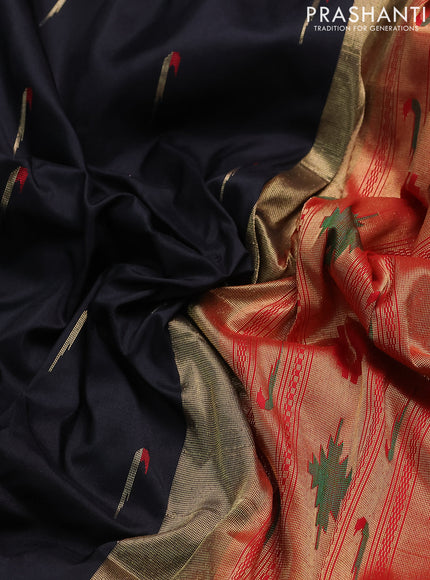 Pure paithani silk saree black and red with allover thread & zari woven muniya buttas and paithani weaving pallu