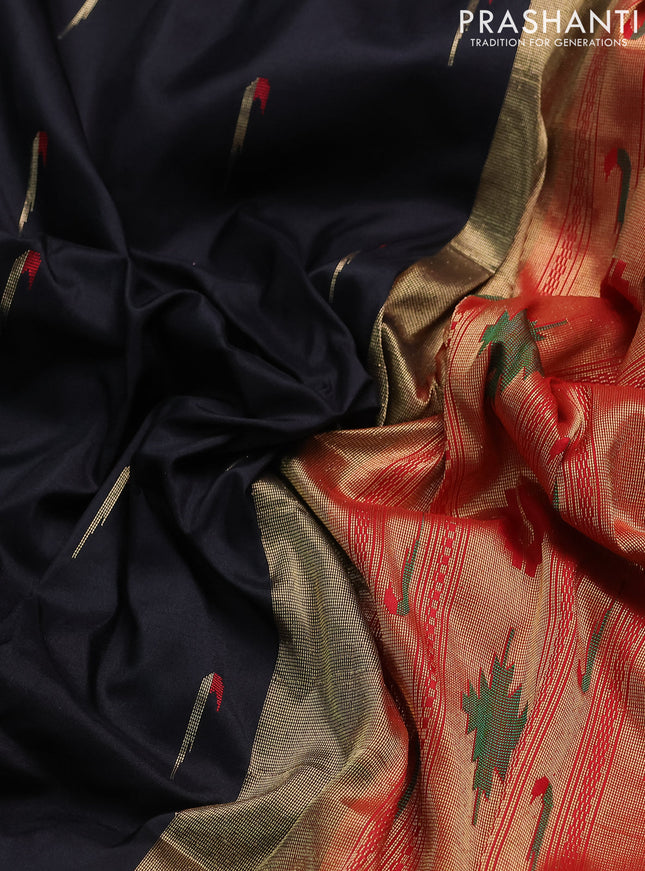 Pure paithani silk saree black and red with allover thread & zari woven muniya buttas and paithani weaving pallu