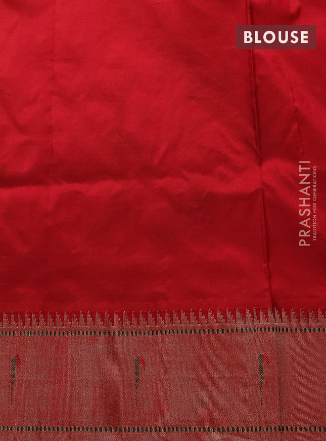 Pure paithani silk saree black and red with allover thread & zari woven muniya buttas and paithani weaving pallu