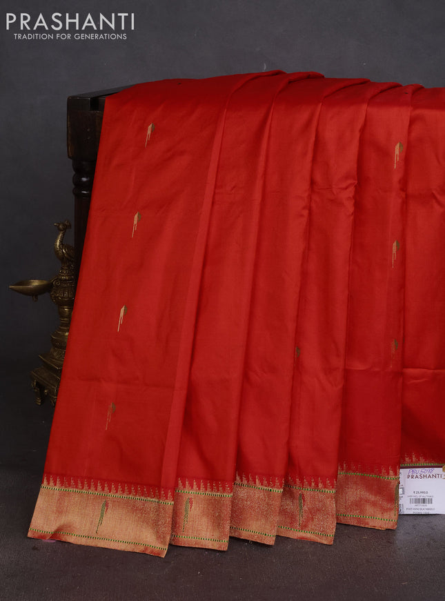 Pure paithani silk saree orange with allover thread & zari woven muniya buttas and paithani weaving pallu