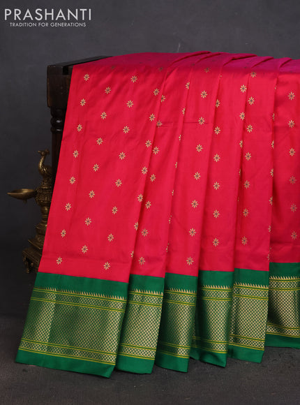 Pure paithani silk saree pink and green with allover thread & zari woven buttas and paithani weaving pallu