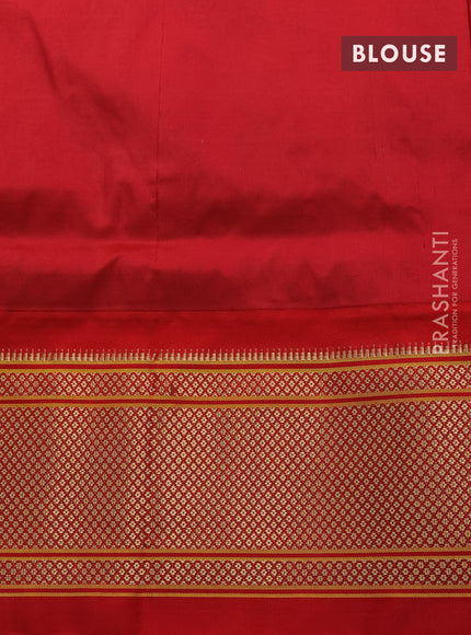 Pure paithani silk saree dual shade of teal blue and red with allover zari woven buttas and paithani weaving pallu