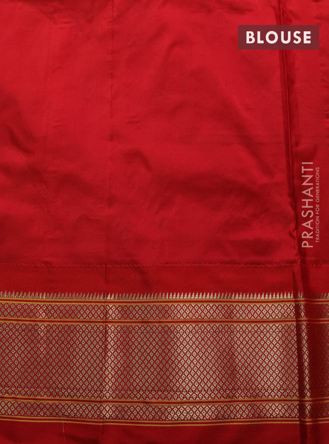Pure paithani silk saree cs blue and red with allover zari woven buttas and paithani weaving pallu