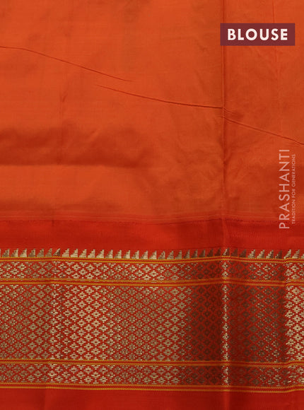 Pure paithani silk saree dual shade of teal bluish green and orange with paisley zari woven buttas and paithani weaving pallu