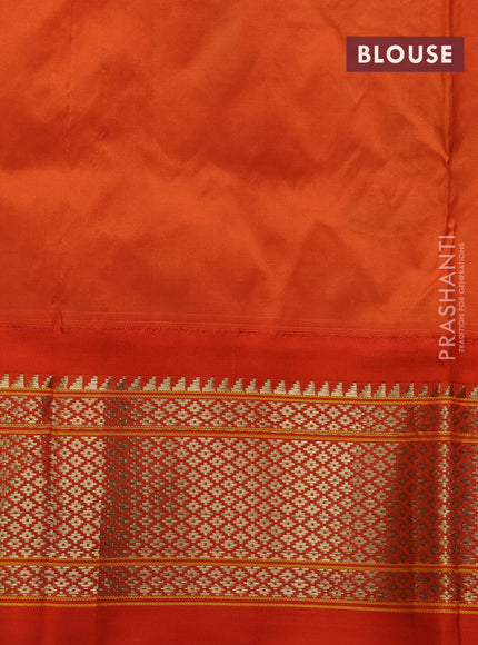 Pure paithani silk saree cs blue and orange with paisley zari woven buttas and paithani weaving pallu